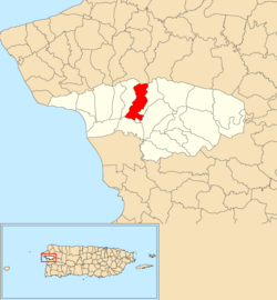Location of Marías within the municipality of Añasco shown in red