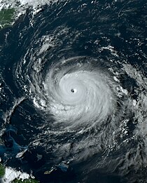 A satellite photo of Hurricane Franklin over the Atlantic Ocean on August 28, 2023.