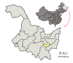 Location of Qitaihe City (yellow) in Heilongjiang (light grey) and China