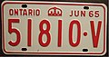 In 1965 all June, September and December quarterly plates were issued in the reverse colors as in 1963 and 1964. In alternate years Ontario quarterly plates reversed their colors each year.