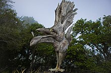 Edmund Kara's sculpture "“Phoenix Bird” with wings extended on the terrace of the Nepenthe restaurant.