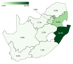 Map of percentages won by uMkhonto weSizwe (MK Party)