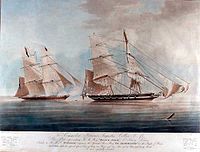 HMS Black Joke firing on the Spanish Slaver El Almirante
