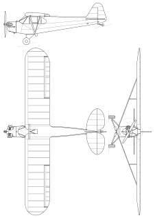 3-view line drawing of the Piper J3C Cub