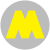 A yellow "M" over a grey circle.