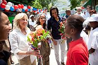Biden and Michelle Obama accompanying Haitian first lady Elisabeth Delatour Préval in Port-au-Prince, three months after the devastating 2010 Haiti earthquake