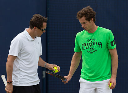 Andy Murray and Jonas Björkman during practice at the Queens Club Aegon Championships in London, England.