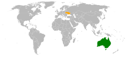 Map indicating locations of Australia and Ukraine