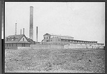 A black-and-white image of a factory on Barren Island, pictured circa 1911–1916