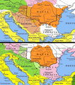 Image 77Top: territories controlled by the Dacian king, c. 50 BC; bottom: territories controlled by the Dacian king, circa year zero (from History of Romania)