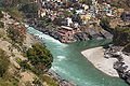Devprayag the confluence of Bhagirathi and Alaknanda rivers. The river gets the name "Ganges" (or Ganga) beyond Devprayag