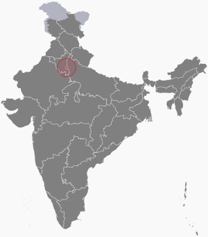 The map of India showing Delhi