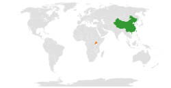 Map indicating locations of China and Uganda