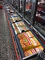 Grandiosa pizza varieties in a chest freezer at Spar Supermarket in Tjøme, Norway