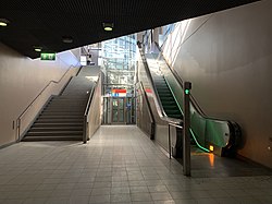 Escalators, stairs and an elevator