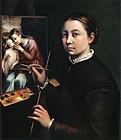 Sofonisba Anguissola (c. 1532–1625) of Cremona served as court painter to the Queen of Spain, and painted several self-portraits and many images of her family. c. 1556