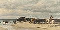 'Troupeau de boeufs au bord de la mer', 'Herd of cattle beside the sea' 1878 OOC 30 x 40 cm