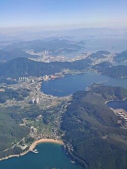 View overlooking Okpodong and harbor in Geoje city