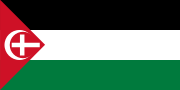 Flag used during the 1936–1939 Arab revolt in Palestine, displaying a Christian cross and an Islamic crescent in the red triangle
