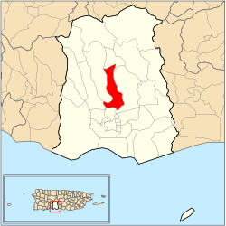 Location of barrio Portugues within the municipality of Ponce shown in red