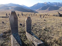 Azeri cemetery in the village, tombstones and mausoleum