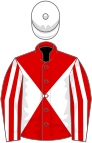 Red, white diabolo, striped sleeves, white cap