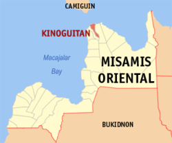 Map of Misamis Oriental with Kinoguitan highlighted