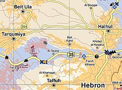 Beit Kahil in the 2018 OCHA OpT map of the Hebron Governorate