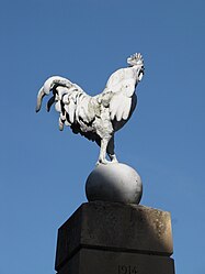 Cockerel crowning the village's war monument