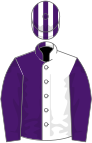 White and purple (halved), purple sleeves, striped cap