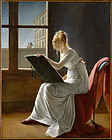 Marie-Denise Villers, Young Woman Drawing, 1801, thought to be her self-portrait, and her most famous and finest painting. Originally attributed to Jacques-Louis David.[13]