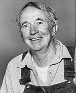 Black and white publicity photo of Walter Brennan promoting the television series The Real McCoys in 1958.