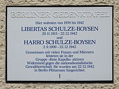 Memorial plaque for the Schulze-Boysens