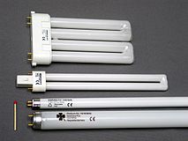 Assorted types of fluorescent lamps.