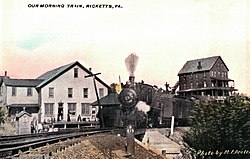 Postcard of Ricketts, showing the Lehigh Valley Railroad train