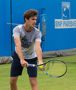 Édouard Roger-Vasselin during practice at the Queens Club Aegon Championships in London, England.