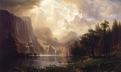Among the Sierra Nevada, California: a painting by Albert Bierstadt