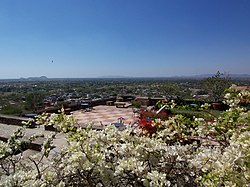Neemrana Fort Palace terrace and the town below in Rath Kshetra (RJ)