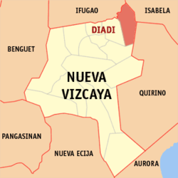 Map of Nueva Vizcaya with Diadi highlighted