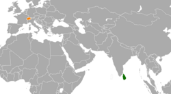 Map indicating locations of Sri Lanka and Switzerland