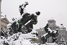 Horse statues covered by snow