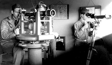 A depression position finder (left) and azimuth scope (right) in use