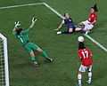 Image 10Yuki Ogimi (17) scores for Japan against the United States off a pass from Homare Sawa (10) as Kelley O'Hara (5) defends and Hope Solo (1) attempts to save. (from Women's association football)