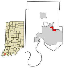 Location of Melody Hill in Vanderburgh County, Indiana.