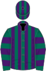 Dark green and purple stripes, hooped sleeves, striped cap