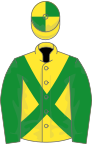 Yellow, green cross-belts and sleeves, quartered cap