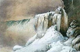 View of Horseshoe Falls, winter, circa 1860