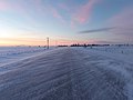 Highway 604 at dawn in winter near North Portal