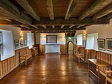 The refurbished Banquet Hall in Parke's Castle. The floors and ceilings were restored with native Irish oak using 17th century carpentry techniques.