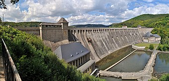 Edersee hydroelectric dam in northern Hesse, Germany.